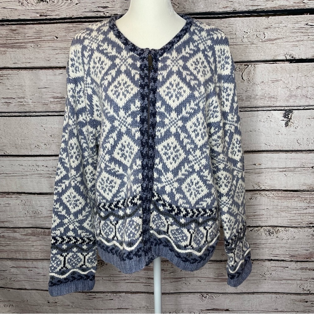 Vintage 2000 Tangents‎ Ramie Wool Blend Icelandic Cardigan Sweater MEDIUM Winter